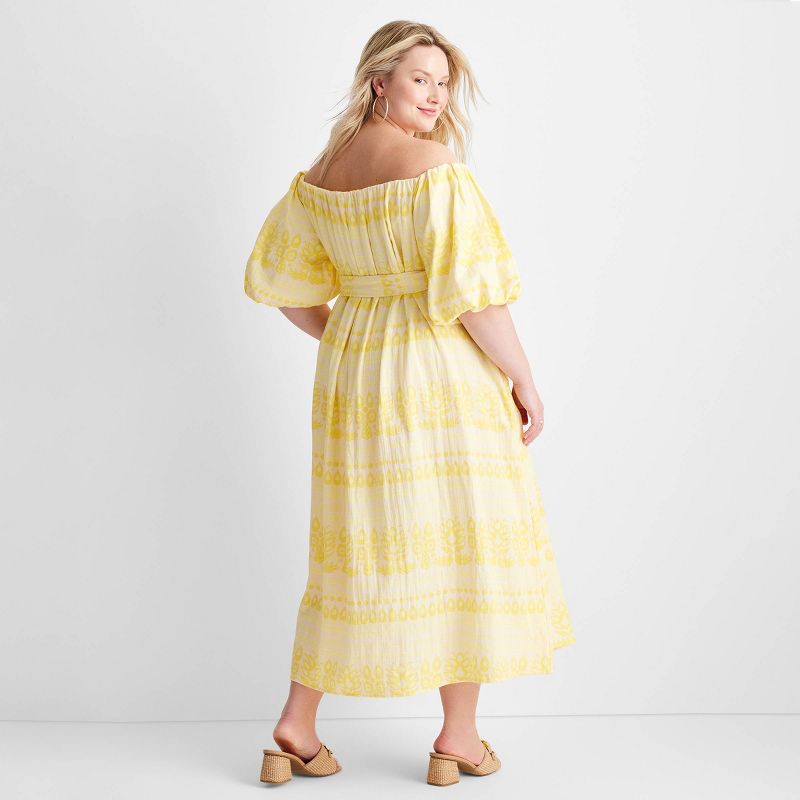 Women's Floral Print Off the Shoulder Puff Sleeve Midi Dress - Future Collective™ with Jenny K. Lopez Yellow, 2 of 8
