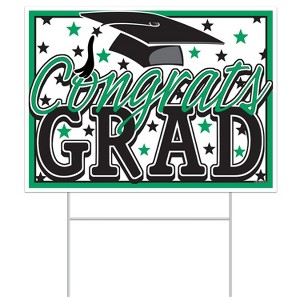 Beistle Plastic Congrats Grad Yard Sign, 11.5" x 15.5", (1/Pkg) Green - 1 of 4