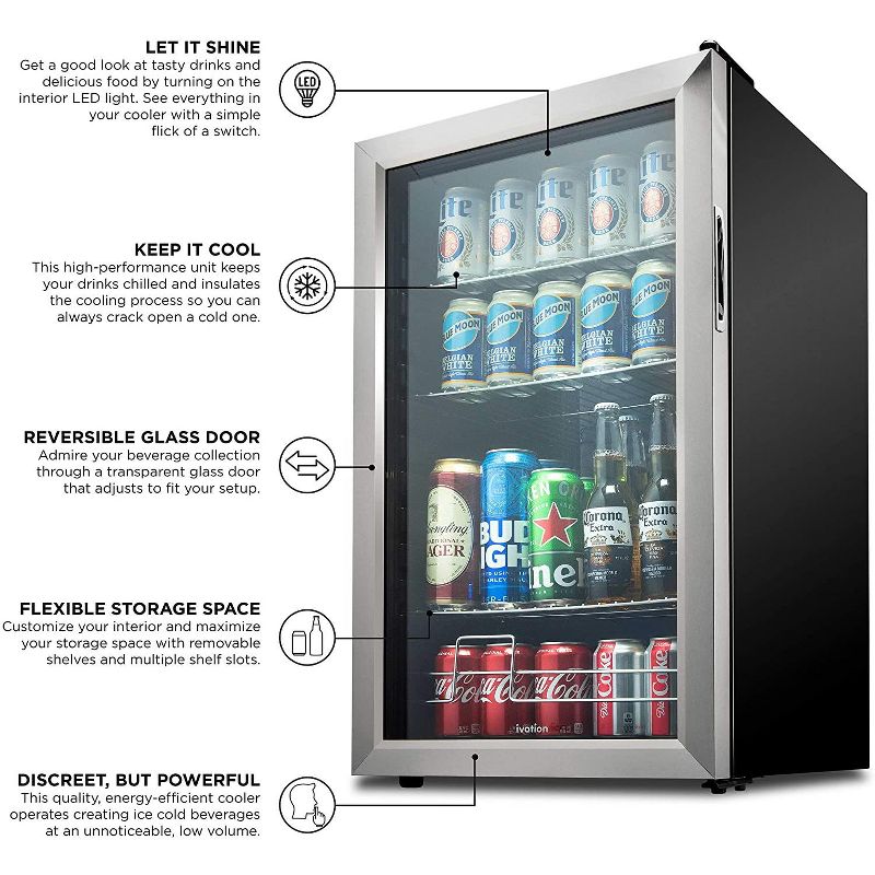Ivation 126 Can Mini Fridge, Small Adjustable Beverage Refrigerator, 5 of 7