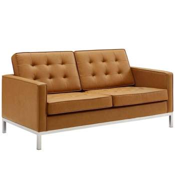 Loft Tufted Upholstered Faux Leather Loveseat Silver/Tan - Modway