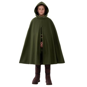 Joyfy Halloween Child Boy Green Hooded Archer Cape Cloak – Kids Medieval Renaissance Wizard Robe Outfit with Hood for Cosplay & Themed Parties - 1 of 4