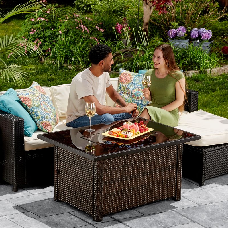 Endless Summer 44 x 32" Rectangular 40,000 BTU Liquid Propane Gas Outdoor Fire Pit Table w/ White Fire Glass, Center Insert and Cover, Brown/Black, 3 of 7