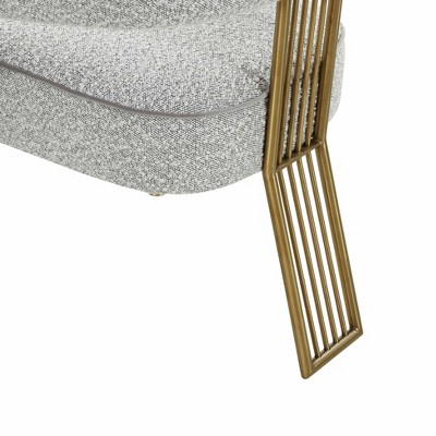 Cream Linen Upholstered Arm Chair with Gold Metal Accents