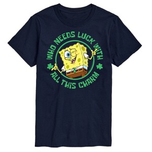Men's - SpongeBob Squarepants - Who Needs Luck With This Charm St. Patrick's Day Short Sleeve Graphic T-Shirt - 1 of 4