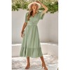 I AM A FASHION JUNKY Solid V Neck Belted Wrap Layered Midi Dress - 4 of 4