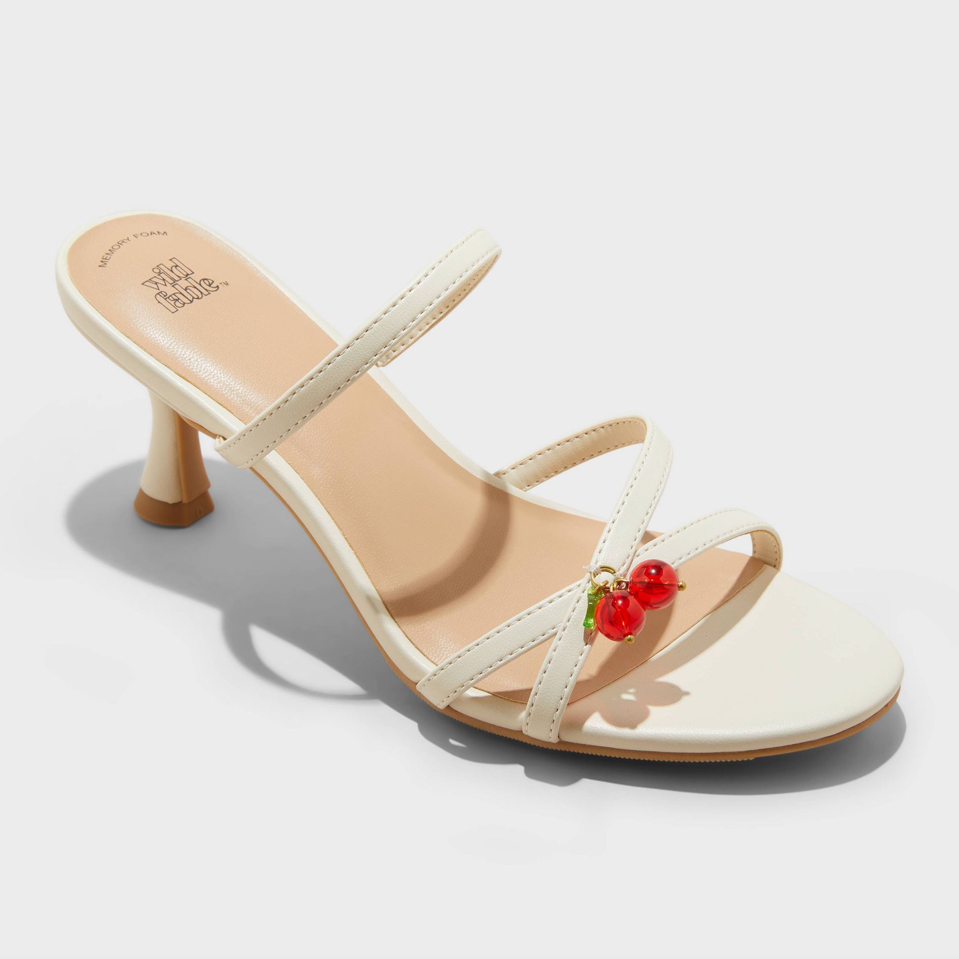Women's Brodie Charm Strappy Heels with Memory Foam Insole - Wild Fable™ Ivory 8: Slip-On, Open Toe, Louis Heel, Textured Sole