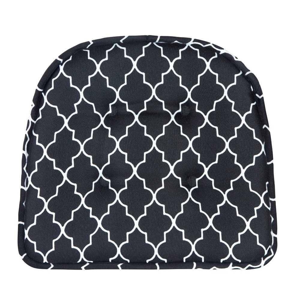 Gripper 15" x 16" Non-Slip Trellis Tufted Chair Cushions Set of 2 - Black: Polyester Indoor Seat Cushions for Kitchen Chairs