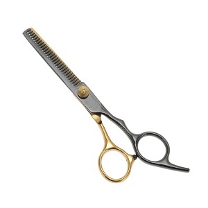 Unique Bargains  Tooth Style Hair Cutting Scissors Black Gold Tone 1 Pc - 1 of 4
