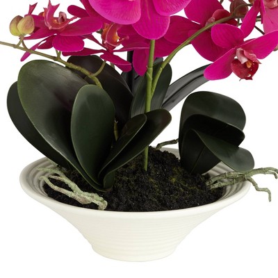 Pink Faux Orchid in White Ceramic Pot for Outdoor Decor