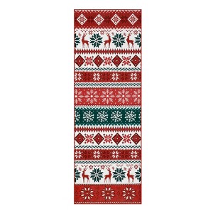 Washable Christmas Living Room Rugs, Snowflake Deer Print Farmhouse Bedroom Carpet, Soft Non Slip Indoor Xmas Floor Rugs for Dining Room Entryway - 1 of 4
