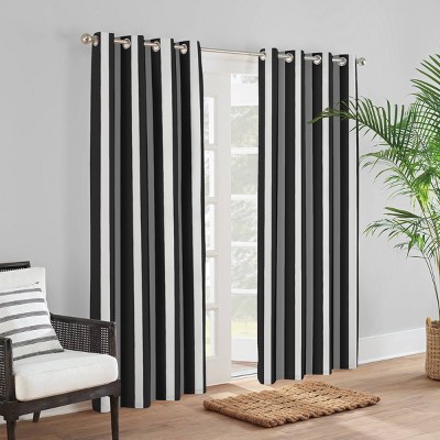 Sunbrella 50"x108" Cabana Classic Grommet Indoor/Outdoor Curtain Panel Black/White