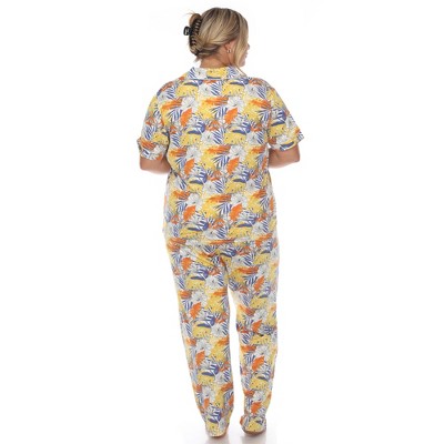 Plus Size White Tropical Floral Print Pajama Set 3XL