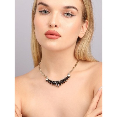 SOHI Women's Onyx Black Party Stone Statement Necklace