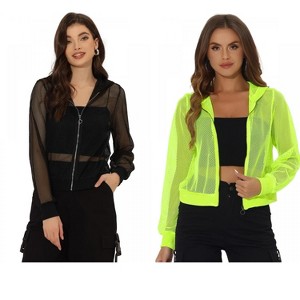 INSPIRE CHIC Women's Zip Up Long Sleeve Mesh Sheer Hoodie Bomber Jackets 2 Packs - 1 of 4