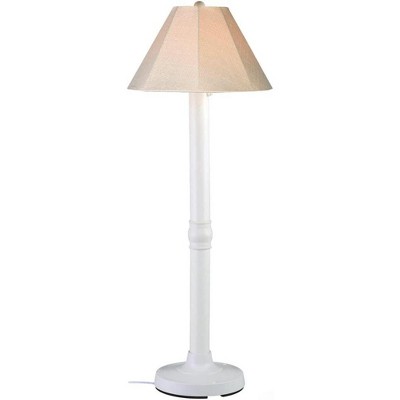 Patio Living Concepts Seaside Floor Lamp 20621 with 3 white body and antique beige linen Sunbrella shade fabric