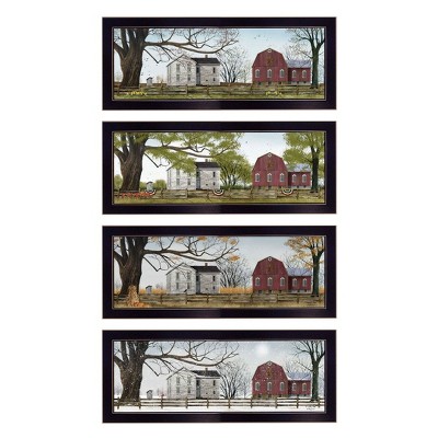 HomeRoots Set Of Four Red Barn For The Season Black Framed Print Wall Art