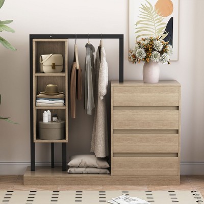 NicBex Modern 4-Drawer Bedroom Dressers for Closet,Wooden Dresser Chest with Shelves,Chest of Drawers for Bedroom,Entryway,Natural