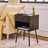 VECELO Set of 2 Industrial Nightstand Mid-Century Side End Table/Bedside Table with Drawer Brown/Gray/Marble White - 2 of 4