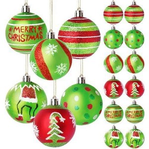 Aoibox 12 Pcs 2.4 Inch Christmas Ball Ornaments Red Green Glitter Shatterproof Hanging Decorations for Christmas Tree Home Decor - 1 of 4
