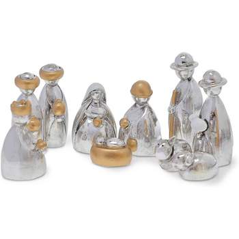 Faithful Finds 10 Piece Mini Nativity Scene Figurines for Indoor Religious Christmas Decorations, Silver and Gold, 2.5 In
