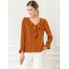 INSPIRE CHIC Women's Office Work Ruffle V Neck Long Sleeve Chiffon Peasant Blouse - 4 of 4