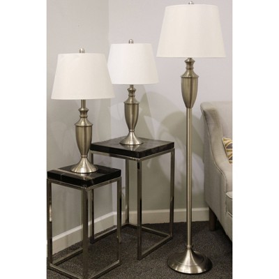 Geneva 3-Piece Brushed Steel Lamp Set with Off-White Shade
