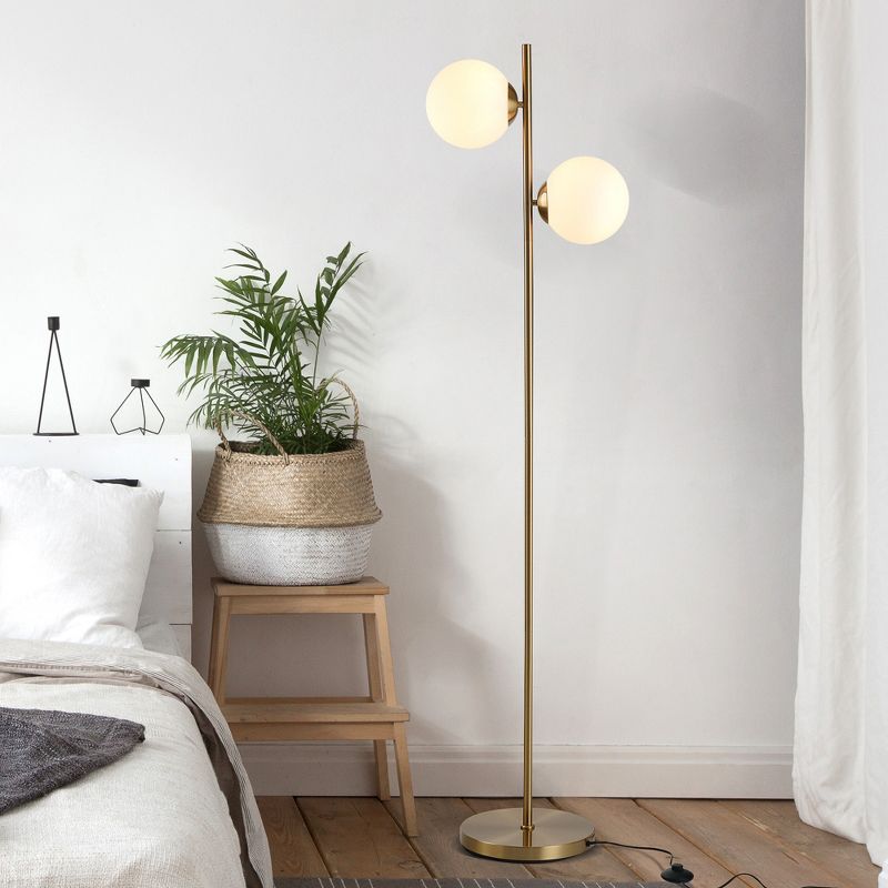 HOMCOM Floor Lamp w/ 2pcs Glass Lamp Shade Modern Portable Decorative Lamp, White, 3 of 7