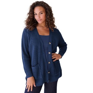 Roaman's Waffle Button Front Cardigan - 1 of 2