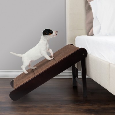 Brown Wood Folding Dog & Puppy Ramp with Nonslip Padded Surface