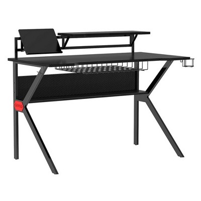 PVC Coated Ergonomic Gaming Desk with Open Storage Shelf & K-Shape Legs - The Urban Port