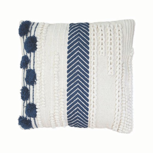 White Diamond Pattern Hand Woven 18x18 Cotton Decorative Throw Pillow with Hand Tied Tassels - Foreside Home & Garden