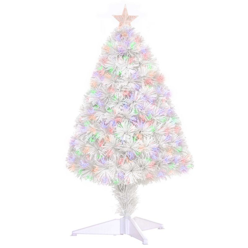 HOMCOM 2.5 FT Tall Pre-Lit Douglas Fir Tabletop Artificial Christmas Tree with Realistic Branches, Fiber Optic LED Lights and 85 Tips, White, 1 of 9