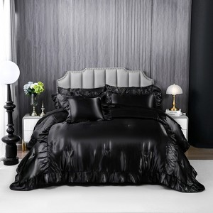 Satin Ruffle Comforter Set with Sheets – 8-Piece Bed in a Bag, Luxury Silk-Like Soft Bedding with Pillowcases & Cushion Cover - 1 of 4