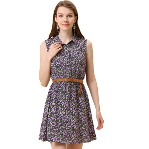 INSPIRE CHIC Women's Floral Sleeveless Half Placket Mini Belted Summer Dress - 1 of 4