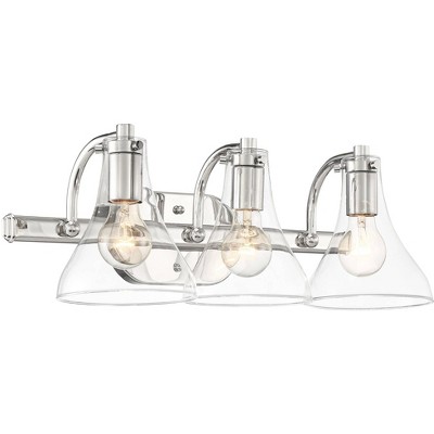 Possini Euro Design Modern Wall Light Polished Nickel Hardwired 20 1/2" Wide 3-Light Fixture Curving Clear Glass for Vanity Mirror