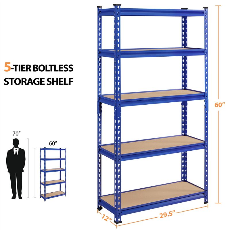 Yaheetech 5-Tier Storage Shelves Steel Frame with Adjustable Shelves Boltless, 3 of 7