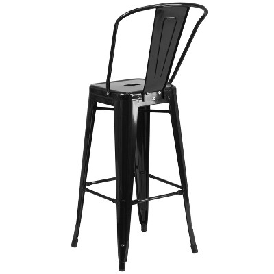 Black 30" Metal Bar Stool with Removable Back and Footrest