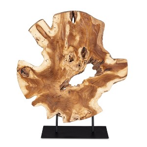 Uttermost Bahati Wood Natural Sculpture – Teak Wood on Black Base, 22.8"H × 19.7"W × 5.5"D - 1 of 4