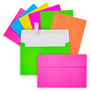 Paper Junkie 112 Pack Bright Neon Colored Envelopes with Self-Adhesive, Bulk Set for 4x6 Invitations, Greeting Cards, Birthday, Baby Shower (A6) - 1 of 4