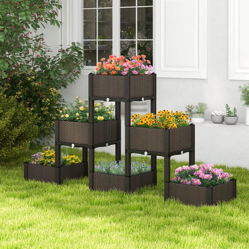 Costway 4 PCS Elevated Plastic Raised Garden Bed Planter Kit for Flower Vegetable Grow, 4 of 11