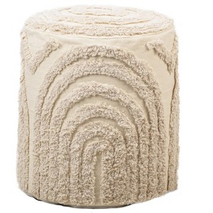 Nordlys Beige Patterned Fabric Pouf Vintage Style Upholstery Living Room - 1 of 4