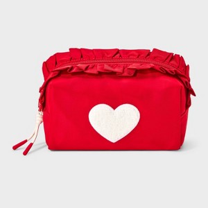 Girls' Ruffled Heart Patch Cosmetic Pouch - art class™ Red/White - 1 of 4
