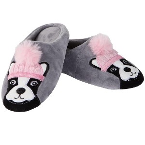 Memoi Dog Dame Plush Hard Sole Slippers Gray S - 1 of 4