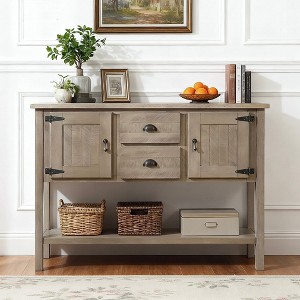 Hostack 48'' Solid Wood Console Table with 2 Drawers and Cabinets for Living and Dining Room, Rustic - 1 of 4