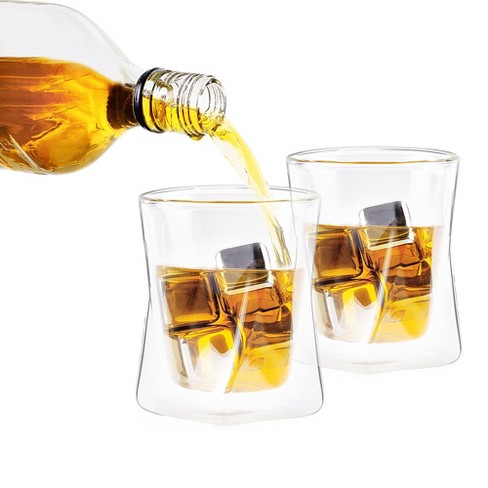 Ozeri Set Of 2 Double Wall 10oz Whiskey Glasses, Moderna Artisan Series ...