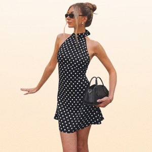 halter dresses for summer Printed Dress Fashion Boho Backless Ruffled A-Line Beach F The fabric is comfortable for skin spotted: you + halter dresses