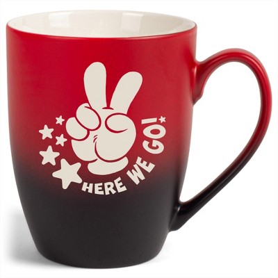 100 North Peace Sign 10 Ounce Red and Black Two Toned Ombre, Comfortably Fits Your Hands, Ceramic Tea Coffee Cup Mug, Here We Go!