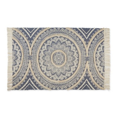 Design Imports Medallion Textured Fringe - French Blue - 4 X 6 Ft