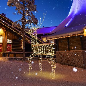 Costway 6 FT Pre-Lit Christmas Reindeer with 300 Warm White LED Lights Ground Stakes - 1 of 4
