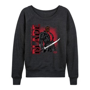 Women's - Marvel - Blade With Logo Lightweight French Terry Wide Neck Long Sleeve Graphic Shirt - 1 of 4